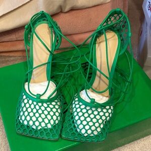 Green Lace-Up Mesh Women’s Heels
